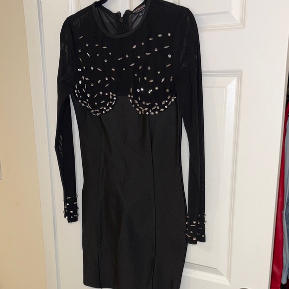 Fashion Nova Dresses & Skirts - Fashion Nova Black Mesh Long Sleeve Bodycon Dress Size L Clubwear